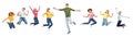 Happy people or friends jumping in air over white Royalty Free Stock Photo