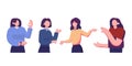 Happy people gesturing, showing, presenting. flat style illustration design