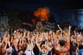 Happy people group having fun at stage at holi fest, festival of Royalty Free Stock Photo