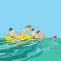 Happy people having fun on banana boat Royalty Free Stock Photo