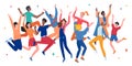 Happy people jump, enjoy and celebrate victory, excited teens friends have fun together Royalty Free Stock Photo