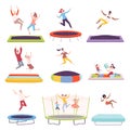 Happy People Jumping on Trampoline, Men, Women and Kids Having Fun Together, Active Healthy Lifestyle, Summer Time Royalty Free Stock Photo