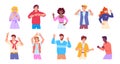 Happy people language gestures. Confident characters showing hand gesture sign ok, smile guy show yes or yeah body