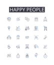 Happy people line icons collection. Joyful individuals, Contented beings, Blissful souls, Pleased personalities