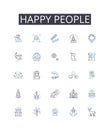 Happy people line icons collection. Joyful individuals, Contented beings, Blissful souls, Pleased personalities