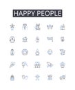 Happy people line icons collection. Joyful individuals, Contented beings, Blissful souls, Pleased personalities