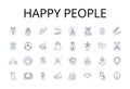 Happy people line icons collection. Joyful individuals, Contented beings, Blissful souls, Pleased personalities