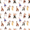 Happy people pattern. Seamless background with active delighted characters dancing with fun, joy at party. Endless Royalty Free Stock Photo