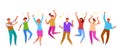 Happy people rejoice with raised hands. Happiness, fun or joy concept. Flat cartoon colorful vector illustration Royalty Free Stock Photo