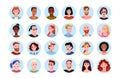 Happy people round portrait avatar for social media set, cute different heads in circles Royalty Free Stock Photo