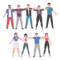 Happy People Standing Together Hugging Each Other, Friendship, Solidarity, Help and Support Cartoon Style Vector