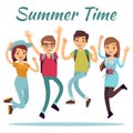 Happy people. Summer time flat vector with jumping men and women Royalty Free Stock Photo