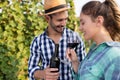 People tasting wine in vineyard Royalty Free Stock Photo