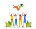 Happy People Toss Up Person Celebrating Success. Group of Positive Friends or Colleagues Celebrate Victory Achievement Royalty Free Stock Photo