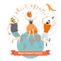 Happy people travel with music. The best songs are available online all over the world