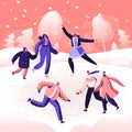 Happy People Wearing Warm Clothes Skating on Frozen Pond. Skaters on Ice Rink Engaged Winter Activities and Sports Royalty Free Stock Photo