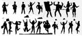 Happy peoples various activity poses Silhouettes Vector Royalty Free Stock Photo