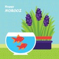 Happy Persian New Year card template. Illustration with fish and