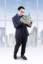 Happy person with money dollar Royalty Free Stock Photo