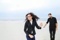 happy physicists fellow and girl defend thesis. Royalty Free Stock Photo