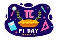 Happy Pi Day Vector Illustration on 14 March with Mathematical Constants, Greek Letters or Baked Sweet Pie in Holiday Flat Cartoon
