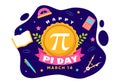 Happy Pi Day Vector Illustration on 14 March with Mathematical Constants, Greek Letters or Baked Sweet Pie in Holiday Flat Cartoon