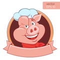 Happy Pig Chef Head Cartoon Vector Illustration. Logo On A White Background Royalty Free Stock Photo