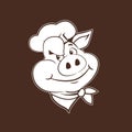 Happy Pig Chef Head. Cartoon Vector Illustration. Pig Chef Hat.