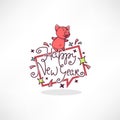 Happy Pig, Chinese New Year Symbol, vector image of cartoon doodle pig and lettering composition Royalty Free Stock Photo