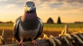 Happy Pigeon Poses On Farm Fence In Pop-culture Style