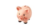 Happy piggy bank isolated on white background. Money box in smiling pig shape of financial savings Royalty Free Stock Photo