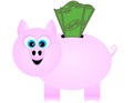 A Happy Piggy Bank Receiving Dollar Bills