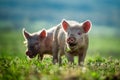 Happy piglets eat grassÃÂ 