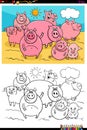 Happy pigs animal characters group color book Royalty Free Stock Photo