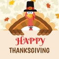 Happy Pilgrim Turkey Bird Cartoon Mascot Character Holding A Happy Thanksgiving Sign Royalty Free Stock Photo