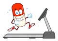 Happy Pill Capsule Cartoon Character Running On A Treadmill Royalty Free Stock Photo