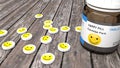 Happy pills, sad mood treatment for everyone, smiley tablets on a table Royalty Free Stock Photo