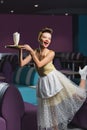 happy pin up waitress with tattoo Royalty Free Stock Photo