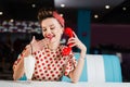 happy pin up woman in polka Royalty Free Stock Photo