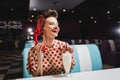 happy pin up woman with red Royalty Free Stock Photo