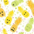 Happy pineapple faces seamless repeat pattern