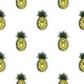 HAPPY PINEAPPLE ICON COLOR SEAMLESS PATTERN WHITE