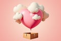 Happy pink heart balloon flying in the sky Valentine`s day party to the celebration. product podium on blue white background. Royalty Free Stock Photo