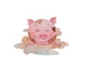 Happy piggy drawn watercolor lies in a dirty puddle on a white b Royalty Free Stock Photo