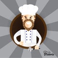 Happy pizza maker making thumbs up sign. Trendy stylish character can be used in restaurant identity