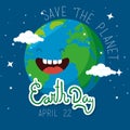 happy planet with eyes and mouth to earth day Royalty Free Stock Photo