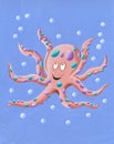 Happy playful funny octopus underwater