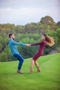 Happy playful young couple in love