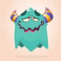 Happy pleased cartoon monster. Satisfied monster emotion. Halloween vector illustration.