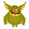 Happy pleased cartoon monster. Satisfied monster emotion. Halloween vector illustration.